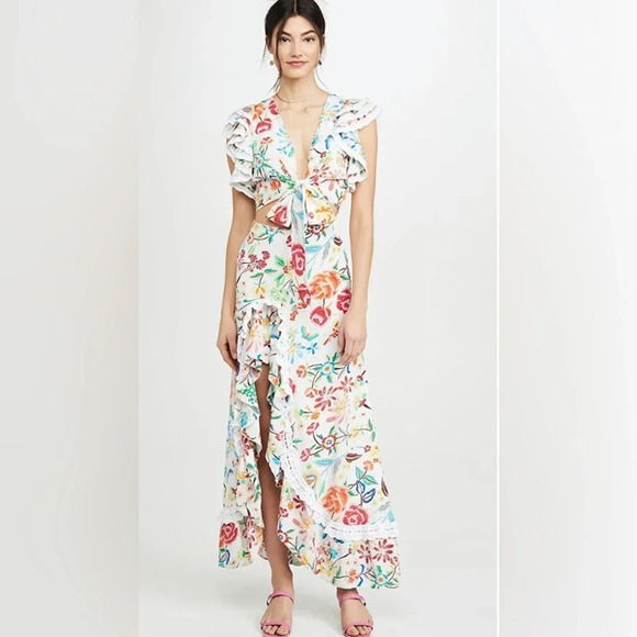 All Things Mochi Clara Skirt Maxi White Floral Silk Ruffle Lace XS - Picture 3 of 8